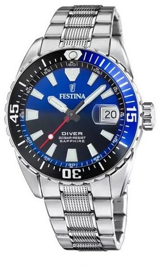 Festina Quarzuhr F20669/5 Herren-Uhr The Originals Blau Analog Quarz Edelstahl-Armband