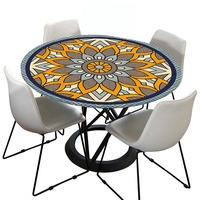 Morbuy Tischdecke Outdoor Rund 150 cm, Elastisch Rund Abwaschbar Tischdecken Wasserabweisend Lotuseffekt Garten Tischdecke Mandala Table Cloth, Ideal für 130cm-140cm