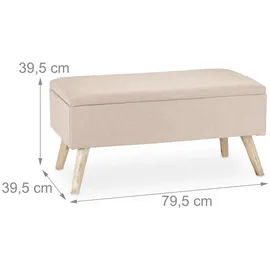 Relaxdays Sitzbank mit Stauraum, gepolstert, Holzbeine, Truhenbank Stoffbezug, HxBxT: 39,5 x 79,5 x 39,5 cm, beige