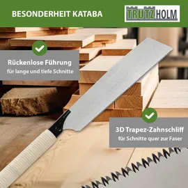 Trutzholm Japansäge Kataba Karbonstahl 265 mm Sägeblatt Stärke 0,6 mm 3D Zahnschliff fl...
