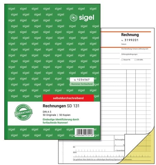 Formularbuch »Rechnung« SD131 gelb, Sigel, 14.8x21 cm