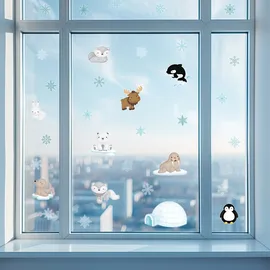 Finest-Folia Fensterbilder Arktis Tiere 3xDinA4 Fensterfolie Aufkleber Kinderzimmer Y076-12