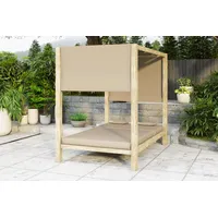 IBIZA 90's Kuta Loungebett, greywashed/beige, FSC-Teak/Olefin, 200 x 140 x 190 cm