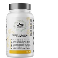 CYB | Vitamin D3 K2 Hochdosiert - Calcium 500mg - Vitamin D3 2000 IE 50μg - Vitamin K2 80μg - 90 Tabletten 6-Monats-Vorrat - Vegane Tabletten - Leicht Einzunehmen - Eine Tablette alle zwei Tage