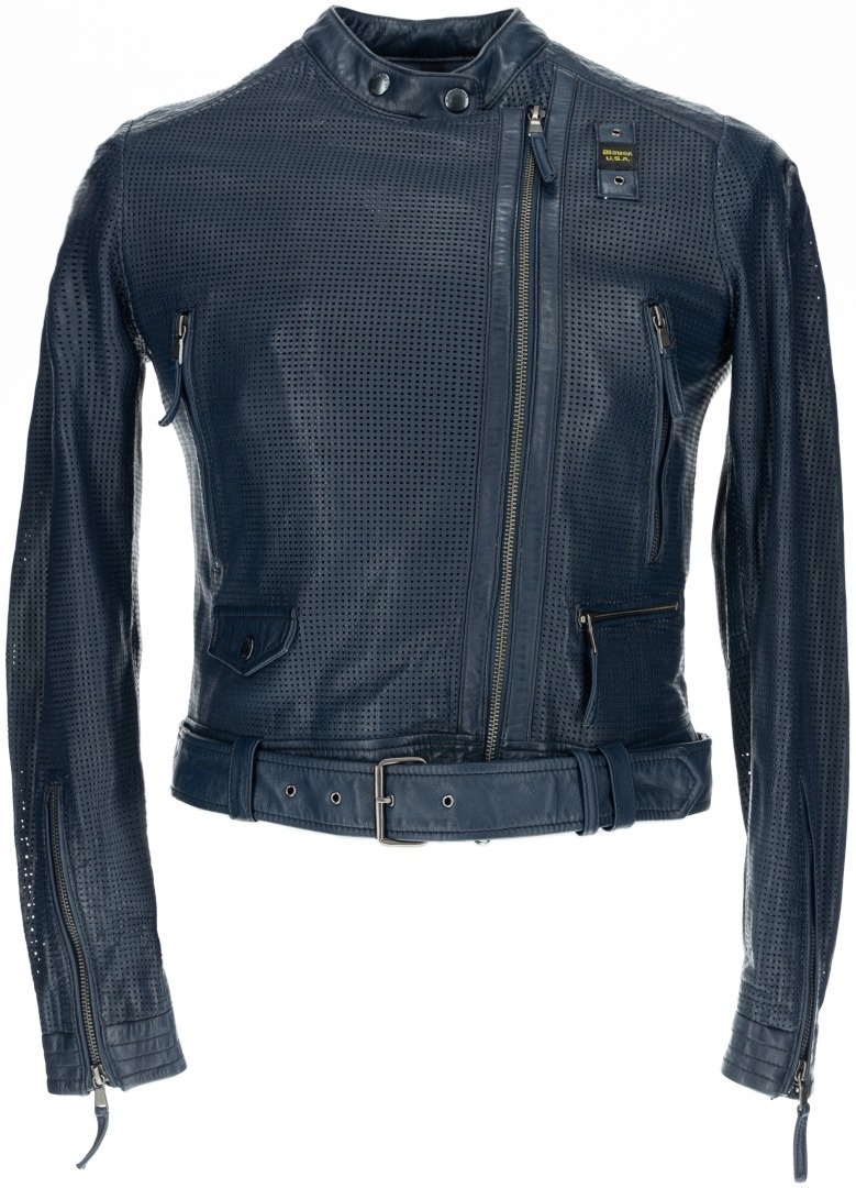 Blauer USA Moore Perforierte Damen Lederjacke, blau, Größe XL