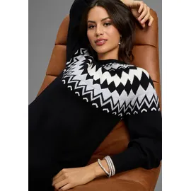 LAURA SCOTT Strickkleid Norwegermuster Schwarz/Grau 40