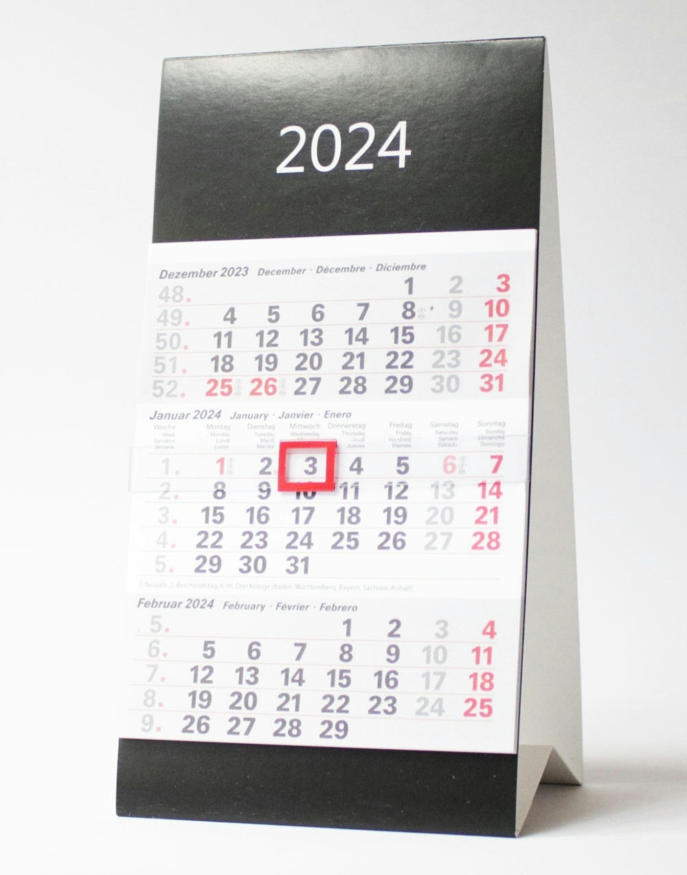 2024 ADINA Kleiner Dreimonatskalender  3-Monatskalender Aufstellkalender für den Schreibtisch