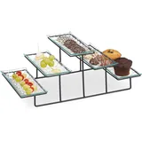 Relaxdays Servierständer, 3-stöckige Etagere, 5 Servierteller aus Glas, Eisen, 17,5 x 46 x 24,5 cm, transparent/schwarz