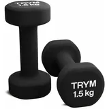 Trym Kurzhanteln - 2er Set, 1-5 kg Gewichte, Vinyl, Gusseisen, Rutschfest, Schwarz - Hantelset, Hanteln, Kurzhantel-Set für Aerobic, Pilates, Gymnastik, Fitness, Gym, Krafttraining (b) 2x1,5 kg)