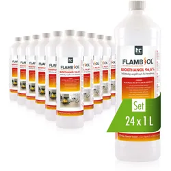 24x 1 L  Bioethanol 96,6% Premium für Ethanol-Tischkamin in Flaschen