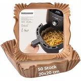 Fackelmann Backpapier für Heißluftfritteuse, 20 x 20 cm, braun, Antihaft-Beschichtung, 50 Stück