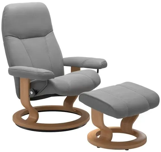 Stressless Sessel mit Hocker Consul Classic Leder Grau Batick Wild Dove M (Medium)