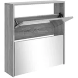 furnicato Schuhschrank mit Spiegel 2 Fächer Grau Sonoma 63x17x67 cm