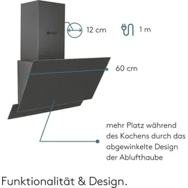 Wiggo Dunstabzugshaube 60cm kopffrei I Abluft Umluft Dunstabzug 300m3/h - LED Touch-Display 3 Stufen I Schräghaube inkl. Fettfilter & 2x Kohlefil...