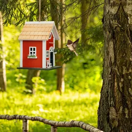Relaxdays Vogelhaus, Landhausstil, Holz, zum Aufhängen, H x B x T: 25 x 18,5 x 18,5 cm, Vogelvilla für Garten, bunt