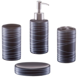 Zeller Bad-Accessoires-Set in Geschenkverpackung, 4-teilig, Seifenspender, Seifenschale, Zahnputzbecher, Utensilienhalter, Farbe: Schwarz, Material: Keramik