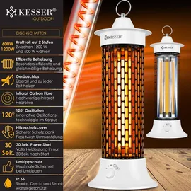 Kesser KESSER® Standheizstrahler Infrarotheizung, 1200W Heizstrahler Energieeffiziente Heizung Innenraum mit 360° Oszillation, Infrarotheizung Standgerät, Elektroheizung IP55, Terrassen-Heizstrahler