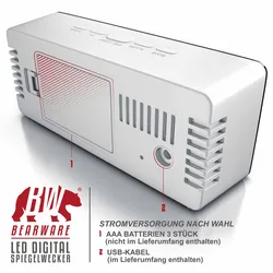 BEARWARE Wecker, LED Digital Spiegelwecker mit Nachtmodus & Temperaturanzeige, Kosmetikspiegel