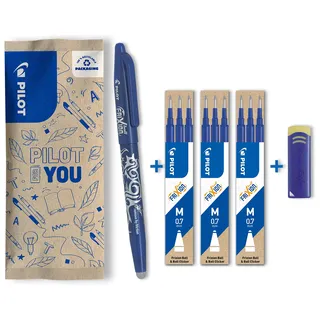 PILOT FriXion Ball 0.7 Set – 1 Stift, 9 Minen, 1 Radierer – Blau – Radierbare Tintenroller 0,4mm Strichstärke, angenehme Schreibführung beim Schreiben, thermosensitive Tinte, mit austauschbarer Mine