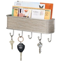 mDesign Schlüsselbrett mit Ablage - vielseitiges Schlüsselboard aus mattem Metall und echtem Holz - mit Briefablage für Post oder auch Handys