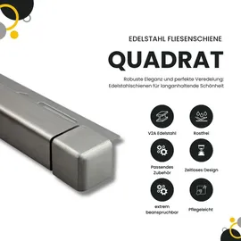 tktrading24 10x Quadrat-Profil Edelstahlschiene Fliesenschiene Fliesenprofil L250cm 10mm gebürstet