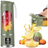 Tragbarer Mixer Smoothie Maker To Go, SGZIOO 450 ML Portable Blender, 12 Klingen, Kleiner Mixer mit LED Display für Shakes und Smoothie, Wiederaufladbar Mini Standmixer für Reisen, Outdoor, Olivgrün