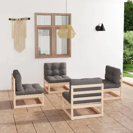 vidaXL Garten-Lounge-Set 4-tlg. Kiefer Massivholz beige/grau