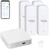 Luminea Home Control 4er-Set Temperatur- & Feuchtigkeits-Sensoren + WLAN-Gateway, App