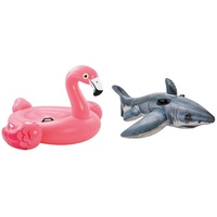 Intex 57558NP Reittier Flamingo Spielzeug, 142 x 137 x 97 cm & Great White Shark Ride-On - Aufblasbarer Reittier - 173 x 107 cm