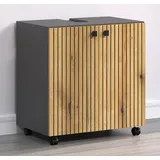 trendteam Bad Waschbeckenunterschrank Pure Bliss Evoke Eiche/Anthrazit Melamin B/H/T ca. 60/64/42 cm - Grau