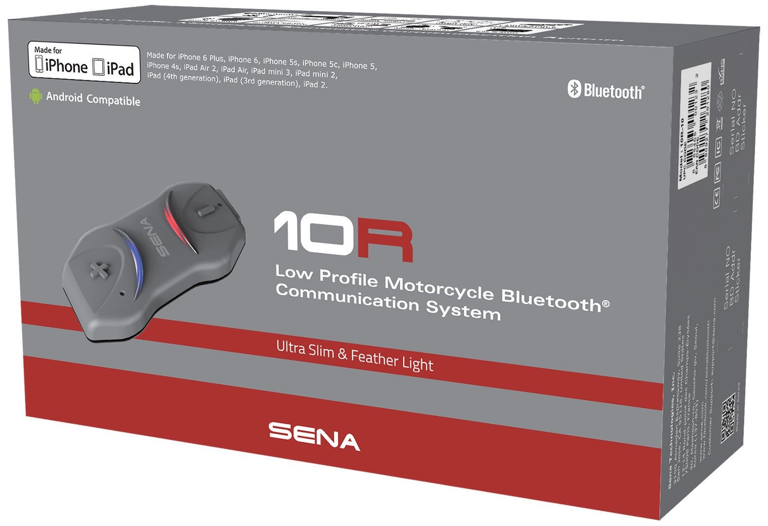 Sena 10R Bluetooth-communicatiesysteem enkelvoudig pakket, zwart, Eén maat Voorman