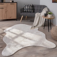 Paco Home Waschbarer Teppich Wohnzimmer Schlafzimmer Kurzflor rutschfest Modern Flauschiger Fellteppich Fell Imitat Kunstfell, Grösse:80x120 cm Fell-Form, Farbe:Creme