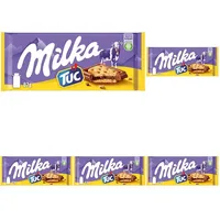 Milka TUC Cracker 1 x 87g I Alpenmilch-Schokolade I mit Mini-Salzcrackern I Milka Schokolade aus 100% Alpenmilch I Tafelschokolade (Packung mit 5)