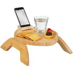 Relaxdays Sofatablett Armlehne, Bambus, Armlehnentisch mit Handyhalterung, BxT: 25 x 30 cm, Sofaablage Getränke, natur