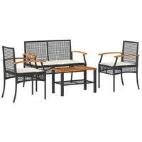 vidaXL 4-tlg. Garten-Lounge-Set mit Kissen Schwarz Poly Rattan