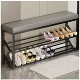 AAOCLO Schuhregal mit 2 Ebenen, Schuhaufbewahrung mit Sitz, industrielle Eingangsbank, Metall-Aufbewahrungsregale, Organizer, Eingangsbank, Schuhständer (Größe: 80 x 20 x 48 cm, Farbe: Schwarz + Grau)