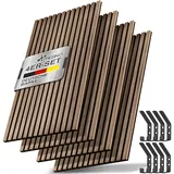 TRESKO® 4 Stück Akustikpaneele Holz 120×60 cm inkl. 8x Kleiderhaken | Wandverkleidung Eiche Natur als 3D Lamellenwand | Holzpaneele Paneele für Schallschutz | Akustik Wandpaneele mit Montageset
