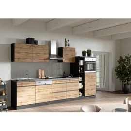 Held Möbel Küchenzeile Turin 330 cm Wotaneiche-Graphit mit E-Geräten