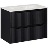 Lomadox Waschtisch 80cm, In Schwarz, Gerillte Front, Newport-56-black