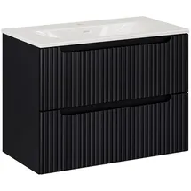 Lomadox Waschtisch 80cm, In Schwarz, Gerillte Front, Newport-56-black