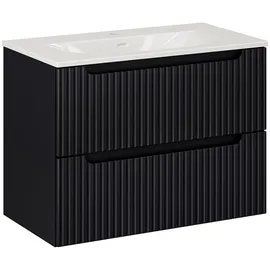 Lomadox Waschtisch 80cm, In Schwarz, Gerillte Front, Newport-56-black