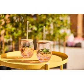Zeller Gläser-Set ZELLER PRESENT, transparent, B:9,2cm H:12,6cm Ø:9,2cm, Bambus, Glas, Silikon, Trinkgefäße, 4-teilig, inkl. Trinkhalm, 500 ml