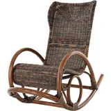 KRINES HOME Schaukelstuhl LUXOR Natur Rattan Zebrano Braun Schwarz Schaukler Relax-Stuhl Schwingsessel Schaukelsessel - Braun/Schwarz