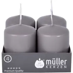 Müller Kerzen Stumpenkerze, schiefer 2400624881 , 1 Packung = 4 Stück, (Ø x H): 48 x 62 mm