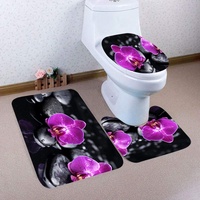 Badezimmer Teppich Set,Badezimmerteppich 3-teiliges Orchidee WC Garnitur, rutschfest & Waschbar, rutschfeste Mikrofaser 80 x 50cm Badeteppich + WC Vorleger