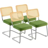 Vevor Rattan-Stühle 4er-Set Moderner Esszimmerstuhl Gepolsterter Samt-Akzentstuhl mit Rattan-Rückenlehne Retro-Esszimmer-Küchenstuhl für Wohnzimmer, Schlafzimmer, Lesezimmer, Grün