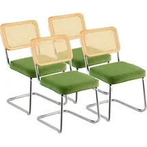 Vevor Rattan-Stühle 4er-Set Moderner Esszimmerstuhl Gepolsterter Samt-Akzentstuhl mit Rattan-Rückenlehne Retro-Esszimmer-Küchenstuhl für Wohnzimmer, Schlafzimmer, Lesezimmer, Grün