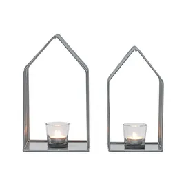 Marrakesch Orient & Mediterran Interior 2er Set Skandinavische Deko Windlicht Teelichthalter Carlon Grau