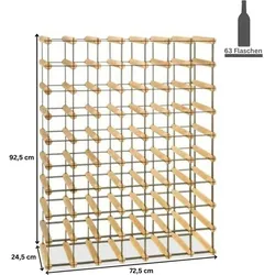 PROREGAL Modulares Weinregal VINOTECA MOD METAL | HxBxT 92,5x72,5x24,5cm | 7x9 Flaschen | Massives Kiefernholz | Natur | Flaschenregal