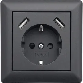 LEDmaxx USB1003 1fach Unterputz-Steckdose mit USB, erhöhter Berührungsschutz Anthrazit